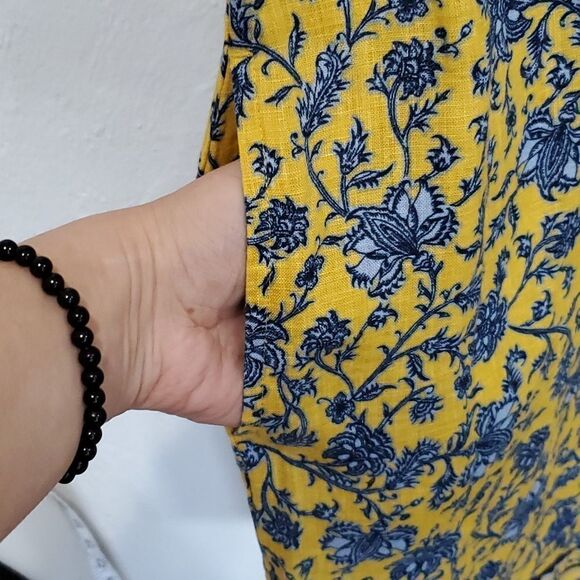 J. Jill 100% Linen Floral Print Dress with Pockets & Free Black Linen Top - Picture 5 of 16